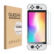 ENGFYADSY 닌텐도 스위치 OLED 게임 플레이어용 액정보호필름 투명 HD 클리어 긁힘 방지 풀 커버리지 가드 강화 유리 OLED 모델용 (2팩), ENGFYADSY 닌텐도 스위치 OLED 게임 플레이어