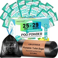 휴대용 화장실 젤 화장실용 똥 가루 캠핑용 소변 야외 캠핑 및 하이킹용, 25Powder+29Bags