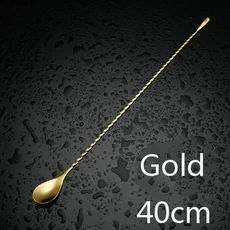 호환 30/40/50cm 칵테일 스푼 바 304 스테인리스 믹싱 스파이럴 패턴 도구 포크, 03 Gold 40cm