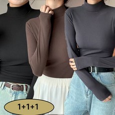 1+1+1여성 반하이넥 니트티 슬림핏데일리이너 가을 겨울긴팔 스웨터베이직 편안한 캐주얼체형커버데일리코디 추천