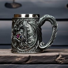 鬼頭杯 骷髏頭酒杯 啤酒杯 不鏽鋼內膽 萬聖節裝飾杯, 1個, 鑽石龍杯亮銀色