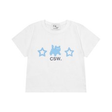 [캣세이브더월드] 쿠마 블러 스타 로고 반팔 티 (2컬러), White, Crop