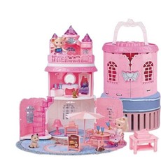 夢幻城堡手提娃娃屋套裝，多層結構，精美家具配件，角色扮演遊戲, 粉色, 1個