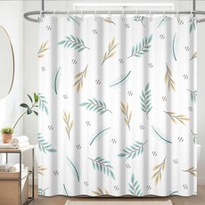 GICDSU Olive 올리브 Leaves Shower Curtain VINTAGE 빈티지 Farmhouse Curtain SET 세트 LEAF 리프 PRINT 프린트 WA, GICDSU Olive Leaves Shower Cur, 04 Teal & Gold Leaves