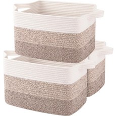 오야오미 보관 바구니 보관용 직조 장난감용 면 로프 욕실용 수건 - 3팩 그라데이션 옐로우, Brown, 1_3