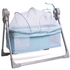 신생아 전동 흔들침대 자동 스마트 흔들의자 블루투스 모기장, E. 블루+리모컨+모기장 매트리스+장난감+블루투스