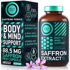 여성 및 남성용 사프란 보충제 - 88.5mg 순수 사프란 추출물 - 항산화제 눈 건강 에너지 지원 및 기분 향상 - 비건 미국산 매일 1회 60캡슐, 60일 분량, 1개, 60