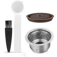 커피 머신용 스테인리스 스틸 재사용 가능한 캡슐 실리콘 뚜껑이 있는 리필 포드 스푼 및 브러시 액세서리230ml, 커피 머신용 스테인리스 스틸 재사용 가능한 커피 캡슐,