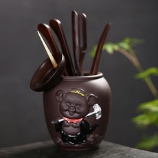 龍泉手工青瓷茶葉罐 大碼儲存罐 陶瓷茶具 便攜普洱茶密封罐 大號送禮 家用防潮儲物罐 中式陶瓷茶罐, 豬八戒（黑檀木六君子）, 1個