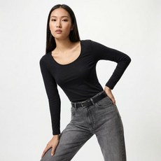 유니클로 여성 겨울 히트텍 방한 따뜻한 U넥 긴팔 긴팔티 티셔츠 티 보온 이너 no.1785350