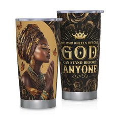 FUWERMON 여성용 기독교 선물 신앙 텀블러 591.5ml(20온스) 아프리카계 미국인 흑인 여성 영감을 주는 종교 스테인리스 스틸 여행용 머그 영적 성경 기도 생일 1, 블랙 크리스천
