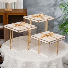 투명 케이크 상자 케익 5호 세트 조각 포장 사각 높은, C. 리본 없는 플래티넘 투명 상자, P. 대형 8인치 28x28x25cm 2층 5