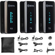 BOYA byXM6 S4 무선 라발리에 마이크 아이폰 아이패드용 듀얼 코드리스 클립온 라펠 iOS 비디오 녹화 유튜브 페이스북 라이브 스트림 팟캐스트 인터뷰 브이로그 328피트, 1개