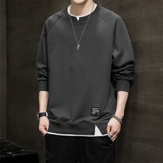 해피유통 남성 가을 기본 라운드넥 긴팔 맨투맨 간편한 슬릿 디자인