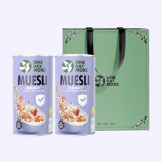 [원데이모어] 뮤즐리 2개 세트 선물 그래놀라 오트밀 선물세트 쇼핑백포함, 딸기블랙커런트 뮤즐리