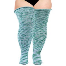 Moon Wood 여성용 플러스 사이즈 허벅지 높이 양말 두꺼운 허벅지용 엑스트라 롱 타이 다이 무릎 위 할로윈 에메랄드 그린_155429