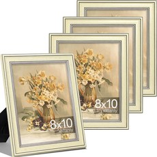 Vittanly21.6x27.9cm8.5x11인치사진액자4개세트 벽마운트용빈티지사진프레임 매트가있는디스플레이15.2x20.3cm6x8인치사진또는매트없음 21.6x120921, 8x10, 베이지