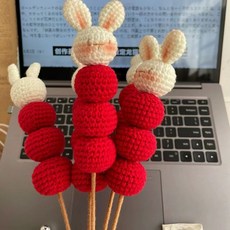 小兔子冰糖葫蘆 毛線針織仿真花材料包, 可做1支, 1個