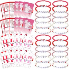 Quelay Galentine's Day 팔찌 24세트 벌크 발렌타인 데이 비즈 팔찌 해피 발렌타인 카드 포함 갈렌틴 우정 선물 여성 친구 교환 선물 발렌타인 파티