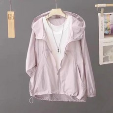 여성용 빅사이즈 야상 집업 바람막이 점퍼 후드 자외선 차단 스트링 재킷