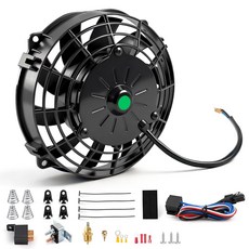 7인치 슬림 팬 전기 라디에이터 냉각 2V 80W 온도 조절기 배선 스위치 릴레이 키트 블랙, 7 Inch
