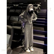 【臺灣出貨】 秋冬韓係套裝女 時尚高級感運動套裝女春秋休閒寬鬆顯瘦燙鑽連帽衛衣長褲兩件套潮