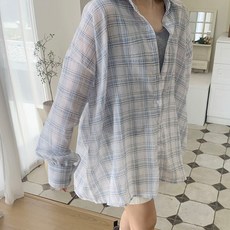 애플망고옷장 빅사이즈 여름 긴팔 린넨체크 살안타 남방 오버핏 셔츠