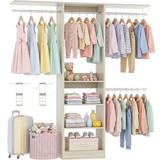 ISunirm 48\" Small Closet System Space-Saving Wall-Mounted Wardrobe Organizer 미니 Garment Rack for, White Oak