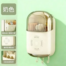 壁掛式筷子勺子收納架 廚房瀝水通風置物盒, 奶白色, 1個