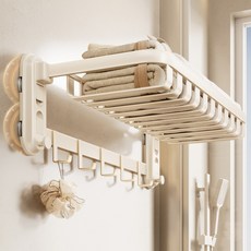 Surkat 무타공 흡착식 수건걸이 욕실용 목욕 수건 선반 강력흡착식 다용도 수납 선반, 베이지, 1개