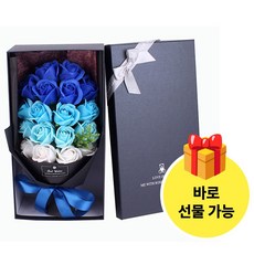 유니팡 프리미엄 18송이 비누 장미 꽃다발 선물세트 고급 패키지 포장, 1개, 화이트블루
