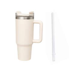 무광 대용량 스테인리스 텀블러 빨대 세트 보온 보냉 스텐 진공, 1세트, 887ml, 크림