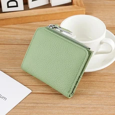 가죽 단색 여성용 지퍼 소형 지갑 다기능 짧은 카드 슬롯 현금 투명 사진