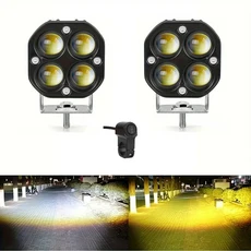 자동차 작업용 LED 조명 듀얼 컬러 스포트라이트 안개등 헤드라이트 오프로드 4x4 트럭 지프 호환 도요타, 04 with lens 2pcs