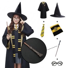 [청춘교복] 고급형 해리포터 지팡이 6종세트 로브+머플러+자동로고타이+안경+지팡이+모자 코스프레 할로윈 마법사 졸사 졸업사진