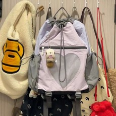 輕便桃心戶外徒步登山雙肩包大容量露營旅行休閒書包學院風書包女, 灰紫色