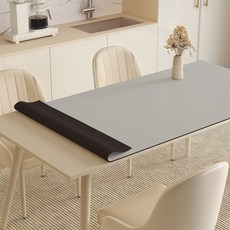 Alemon 양면 가죽 방수 식탁보 테이블 매트, 120x60cm, 먹블랙+헤더그레이, 1개