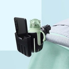 嬰兒車手機飲料杯架 360度旋轉 大容量夾式設計 適用多種杯型, 1個, 升級款(水杯+手機杯架), 單一顏色