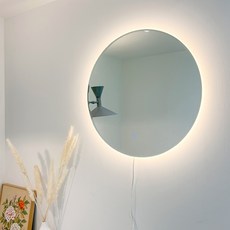 아워프레임 원형 벽거울 LED 간접조명 화장대 욕실 거울, 80cm, 터치 스위치
