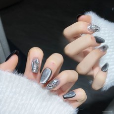 穿戴甲 黑色幽默 貓眼 短款 純手工光療 美甲貼片, 1個, 029超短梯,XS碼