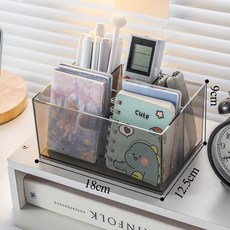 4칸 아크릴 펜홀더 고투명 책상 정리함, 1개, 반투명회색