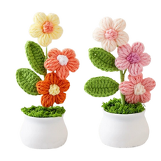 마샤투 수제 크로셰 화분 인테리어 장식 2종 세트, 핑크, 오렌지