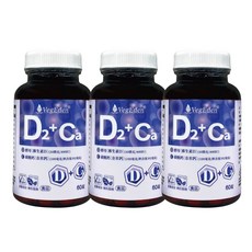 VegEden D2+Ca 酵母維生素D2 碳酸鈣 60錠 素食鈣片, 1個, 3罐獨享價