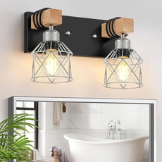 파디미쿠 농가 욕실 조명기구 욕실용 소박한 2라이트 나무 배니티 조명 침실 거실 복도용 금속 그늘이 있는 산업용 블랙 실버 월, Black & Gold, 3-Lights