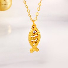 [골드팡] 24k 순금 행운물고기 천연다이아몬드 목걸이(당일도착) 여성용 고급 데일리 포인트 응원 시험 심플 컷팅 4월 탄생석 원석 여자친구 합격 선물 추천