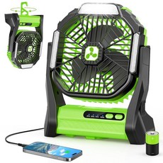 Portable Rechargeable Fan 20000mAh Cordless Battery Powered Camping Fans with SOS & LED Lantern, Neon Green
