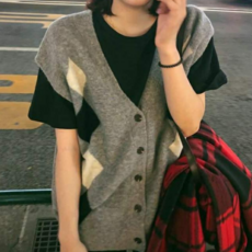 ornate 女士寬鬆菱形針織背心背心