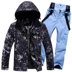 스노우보드 복 남자여자공용 방수 방풍 야외 남여공용 보드, 블루블랙잉크워시+헤이즈블루, 1개