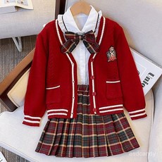 日系JK制服學院風連衣裙三件套兒童校服小學生裙子秋冬女童裙套裝