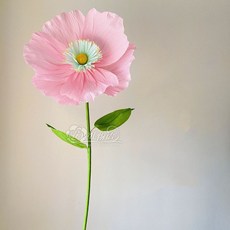 대형 인테리어 종이꽃 DIY 세트 50cm 양귀비 꽃 장식용 크레이프 페이퍼 공예 패키지, 핑크(밝은꽃 중앙 잎포함)